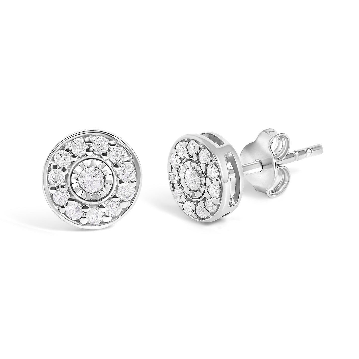 .925 Sterling Silver 1/4 Cttw Diamond Miracle Set Solitaire with Halo Stud Earrings