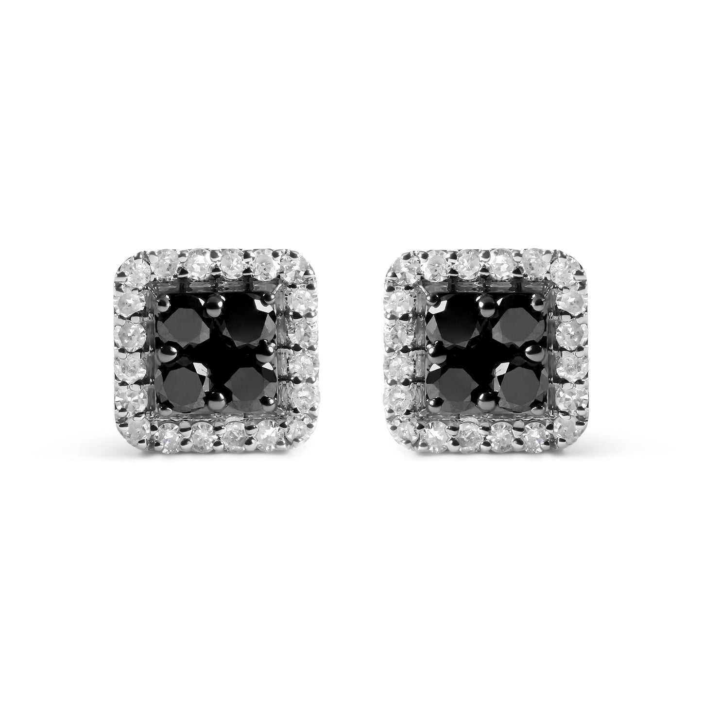 Men's 925 Sterling Silver 5/8 Cttw White and Black Diamond Composite wit Halo Stud Earring (Treated Black/I-J Color, I2-I3 Clarity)