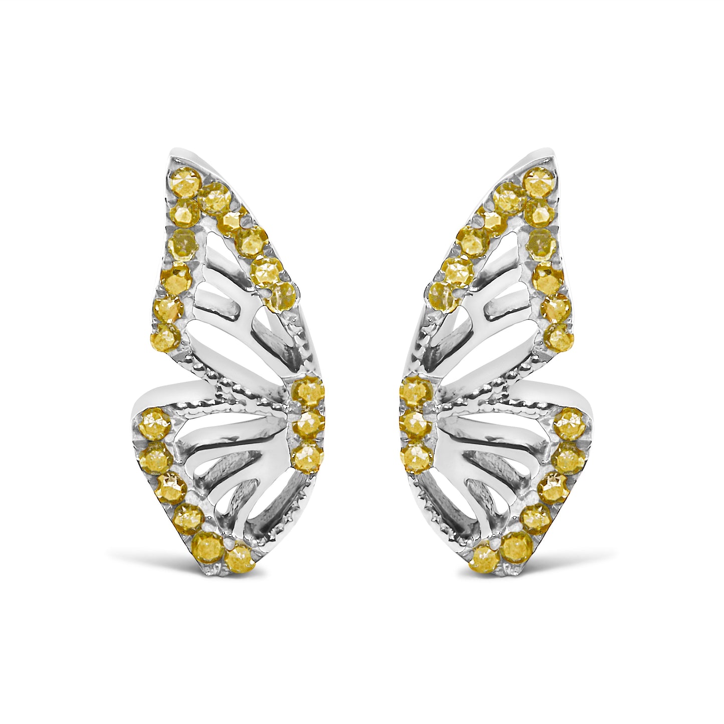 925 Sterling Silver 1/6ct TDW  Yellow Treated Diamond Butterfly Earrings