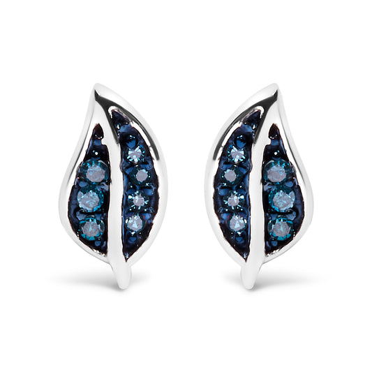 .925 Sterling Silver Blue Diamond Accent Leaf Stud Earrings
