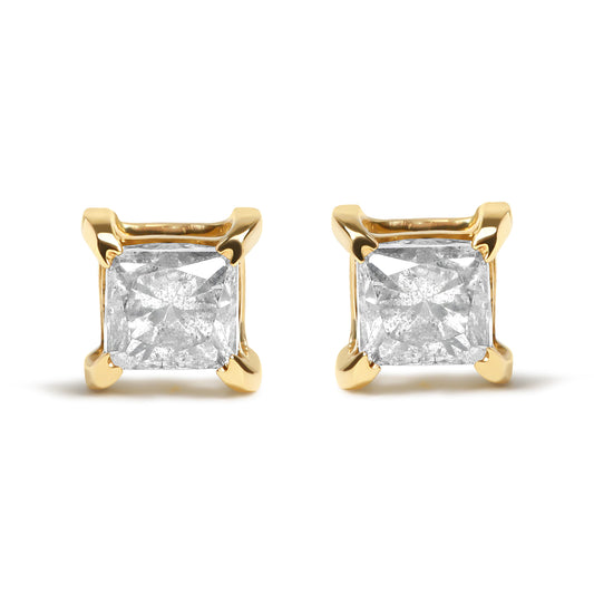 10K Yellow Plated .925 Sterling Silver 5/8 Cttw Princess Cut Diamond Push-Back 4-Prong Classic Stud  (J-K Color, I2-I3 Clarity)