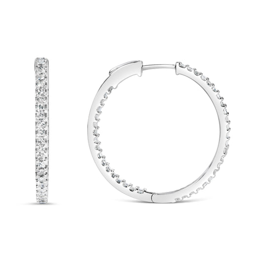 14K White Gold 1.0 Cttw Princess Diamond Inside Out Hoop Earrings (H-I Color, I1-I2 Clarity) - 23 MM