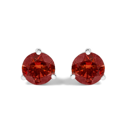 14K White Gold 3/4 Cttw Red Lab-Grown Diamond Classic 3-Prong Martini Set Solitaire Stud Earrings