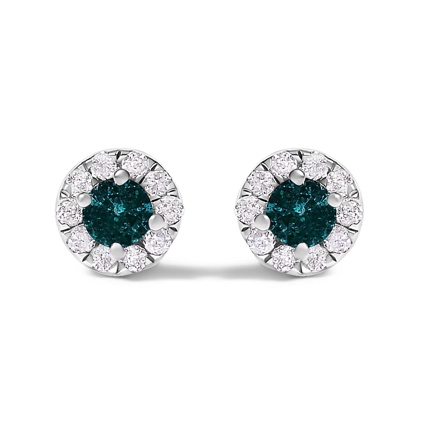 .925 Sterling Silver 1/3 Cttw White and Blue Diamond Halo Stud Earring