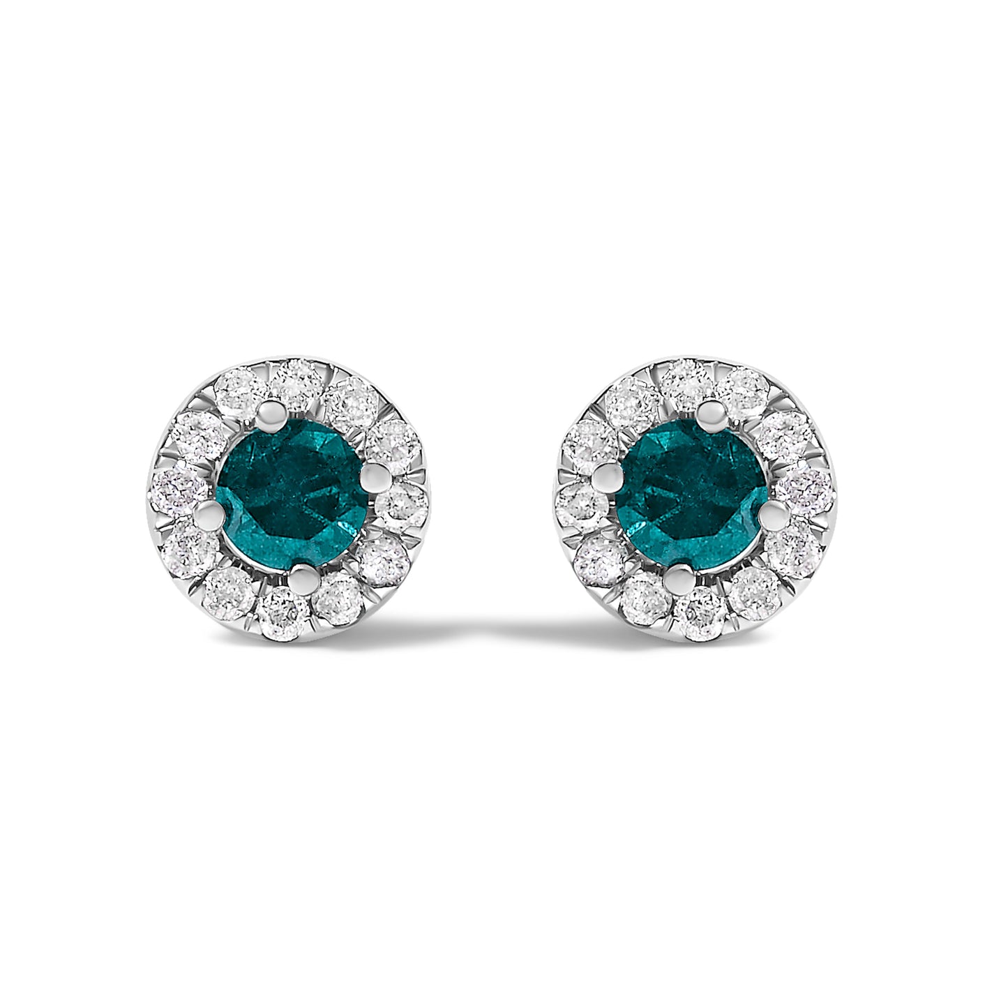 .925 Sterling Silver 1/2 Cttw Blue Diamond Halo Stud Earring