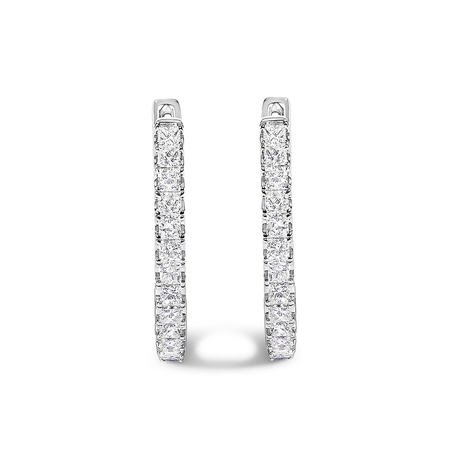 14K White Gold 2.00 Cttw Princess Diamond Inside Out Elongated Hoop Earrings