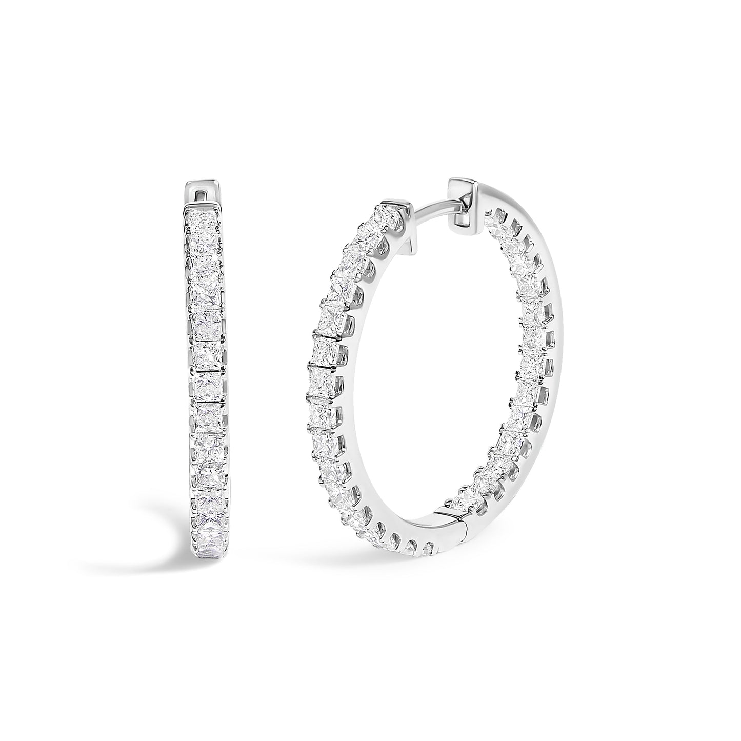 14K White Gold 2.00 Cttw Princess Diamond Inside Out Hoop Earrings