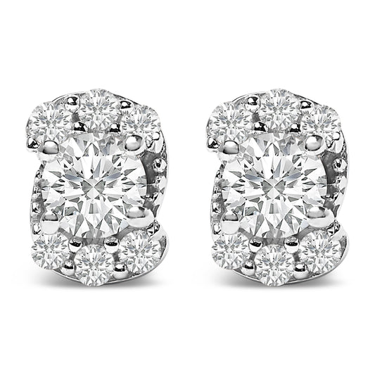 Sterling Silver 1/3 Cttw Lab Grown Diamond Halo Swirl Stud Earrings