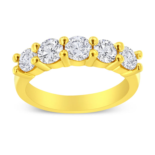 14K Yellow Gold Plated .925 Sterling Silver 1 1/2 Cttw Shared Prong Set Brilliant Round-Cut Diamond Anniversary or Wedding Band Ring (K-L Color, SI2-I1 Clarity) - Size 7