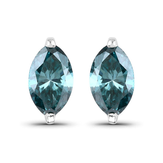 0.69 Carat Genuine Blue Diamond 14K White Gold Earrings