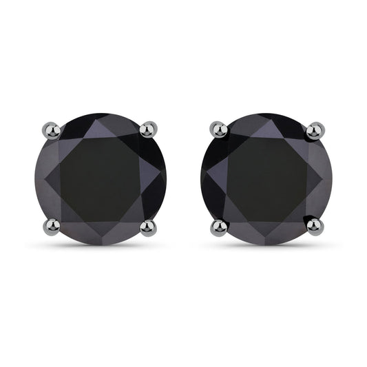 3.48 Carat Genuine Black Diamond 14K White Gold Earrings