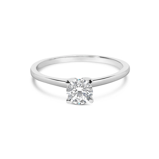 14K White Gold 1/2 Cttw Round Lab Grown Diamond 4 Prong Solitaire Engagement Ring (F-G Color, VS2-SI1 Clarity) - Size 7