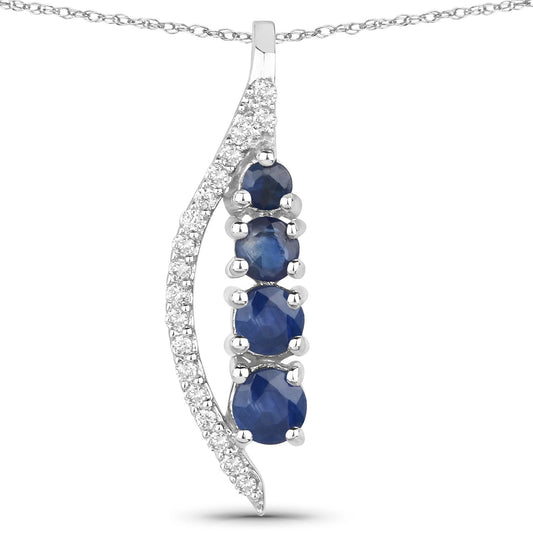 0.40 Carat Genuine Blue Sapphire and White Diamond 14K White Gold Pendant