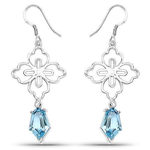 12.82 Carat Genuine Swiss Blue Topaz .925 Sterling Silver Earrings