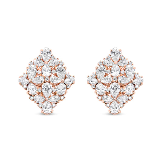 18K Rose Gold 8 1/3 Cttw Pear and Round Diamond Floral Cluster Omega Earrings (F-G Color, VS1-VS2 Clarity)