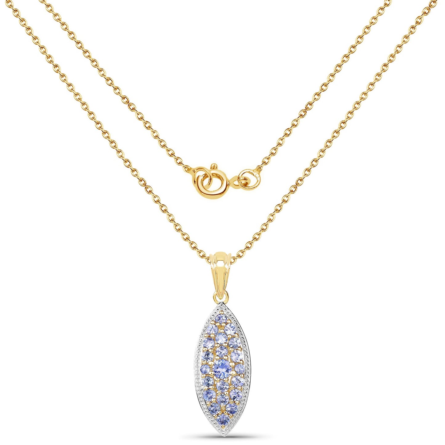 14K Yellow Gold Plated 1.56 Carat Genuine Tanzanite .925 Sterling Silver Pendant