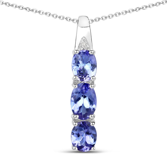 1.11 Carat Genuine Tanzanite and White Diamond .925 Sterling Silver Pendant