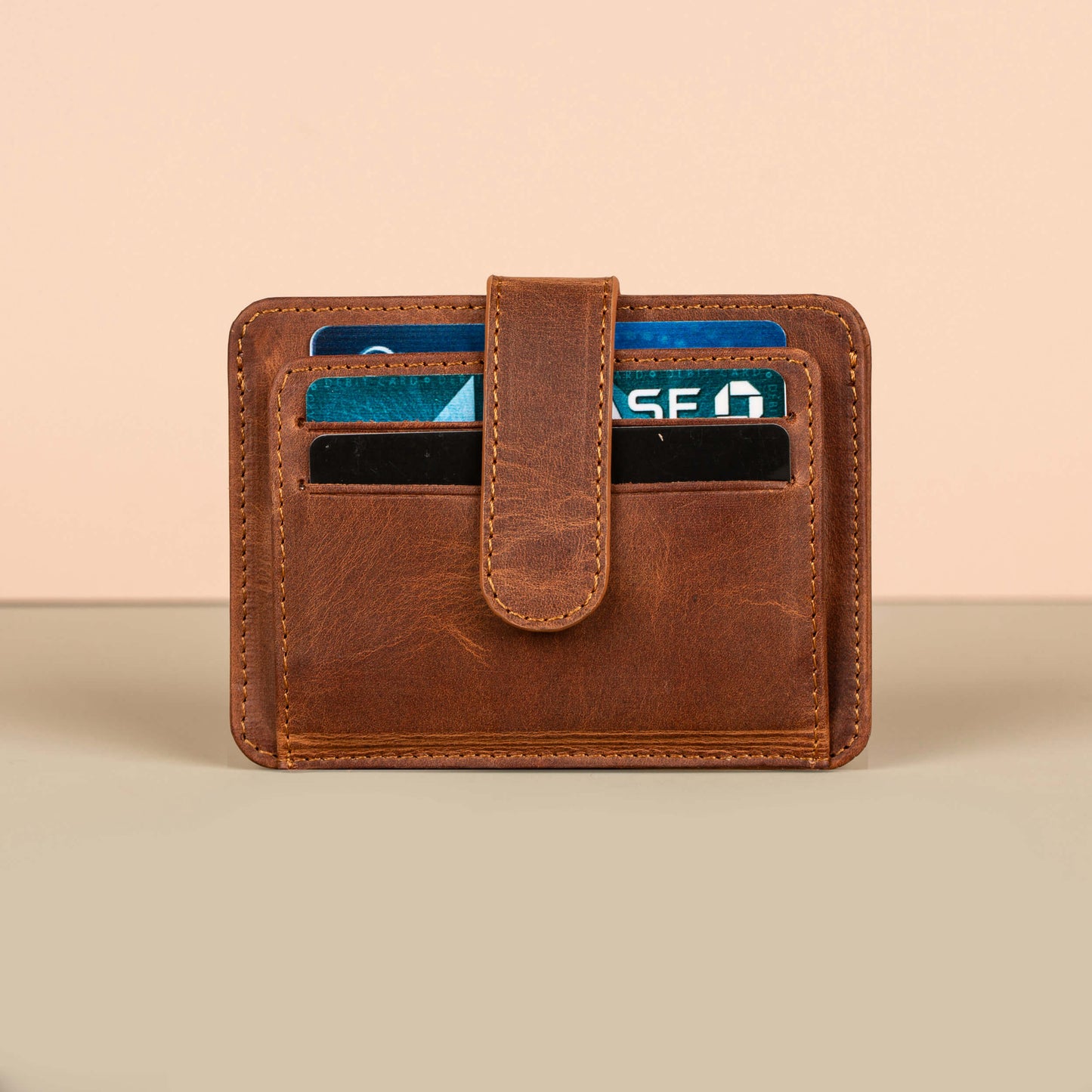 Leather Card Holder Wallet with ID Window - Brown - Miami