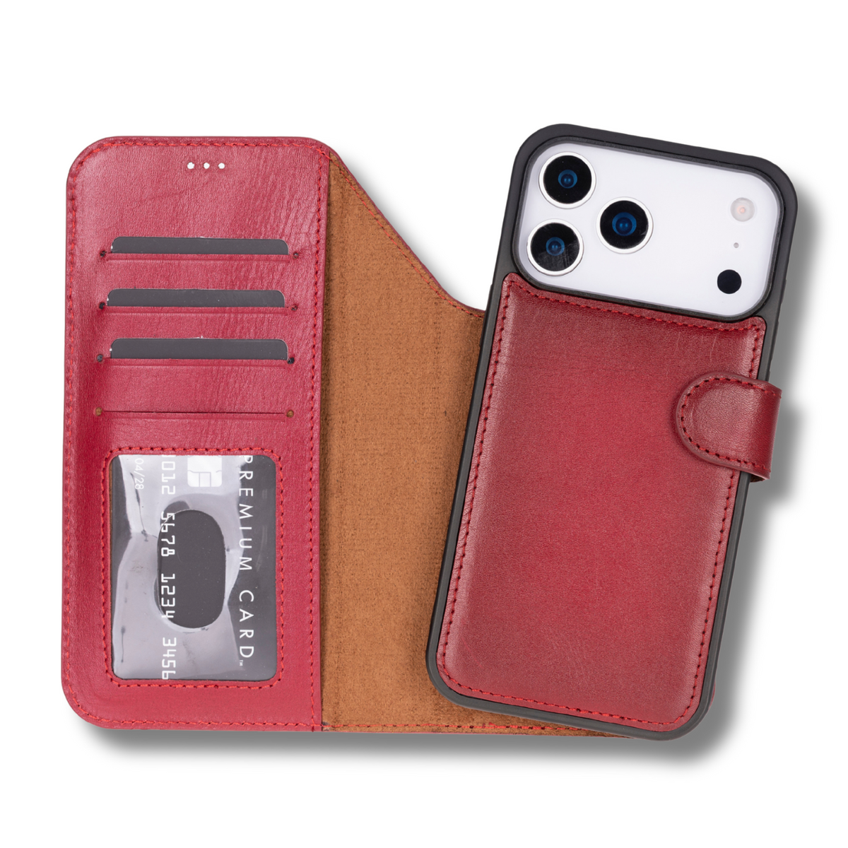 Leather iPhone 18 Pro Max Wallet Case – Red - Austin