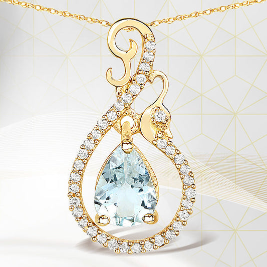 0.76 Carat Genuine Aquamarine and White Diamond 14K Yellow Gold Pendant