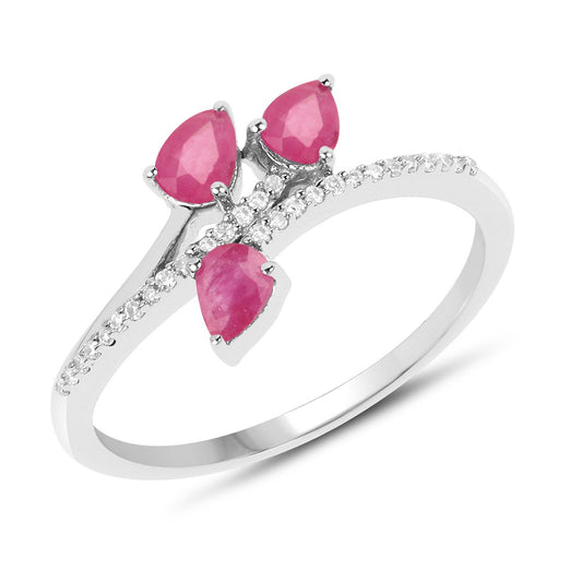 0.68 Carat Genuine Ruby and White Diamond 14K White Gold Ring