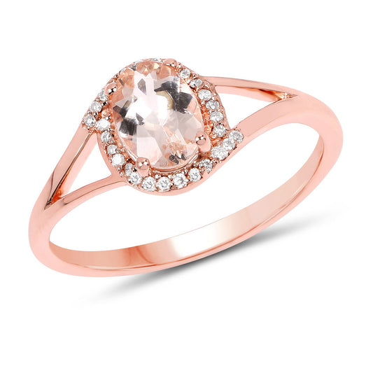 0.78 Carat Genuine Morganite and White Diamond 14K Rose Gold Ring