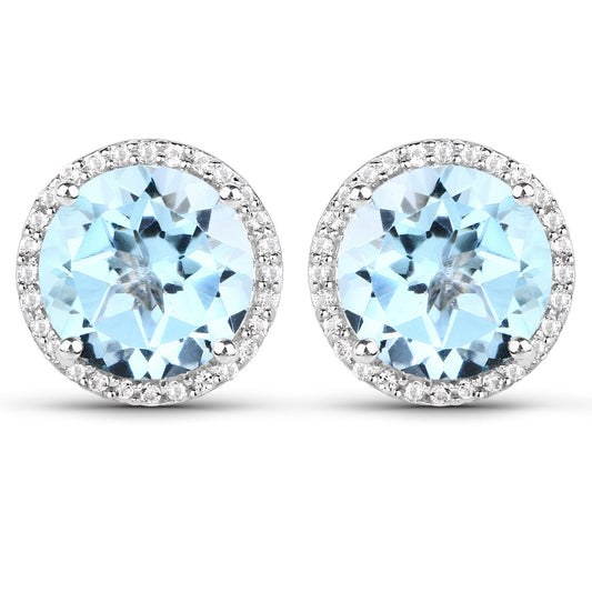 7.78 Carat Genuine Blue Topaz and White Topaz .925 Sterling Silver Earrings