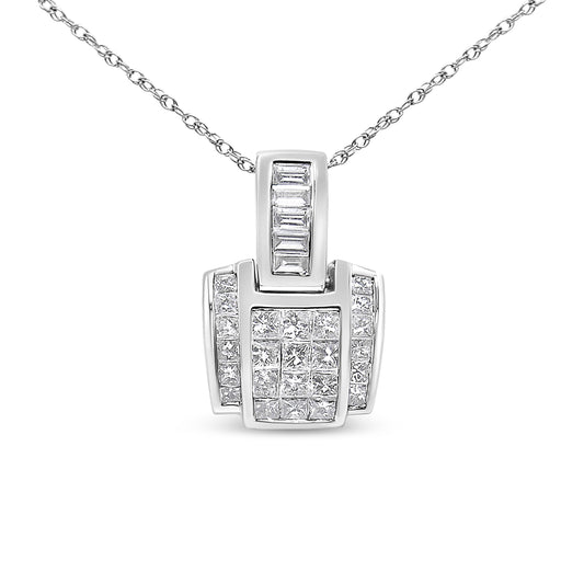 14K White Gold 2 1/5 Cttw Princess Cut Composite Diamond Pendant with Diamond Bale Pendant Necklace (H-I Color,SI1-SI2 Clarity) - NO CHAIN INCLUDED