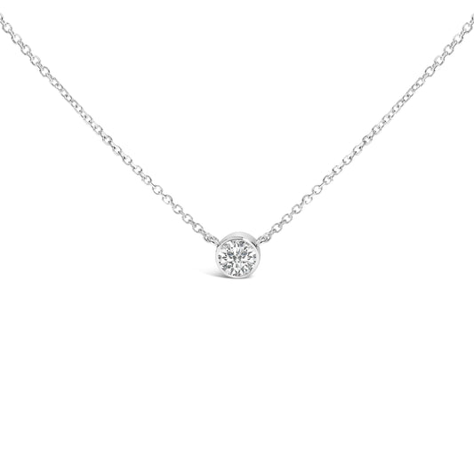 14K White Gold 1.00 Cttw Bezel Set Round Lab-Grown Diamond Solitaire 18" Pendant Necklace (F-G Color, VS1-VS2 Clarity)