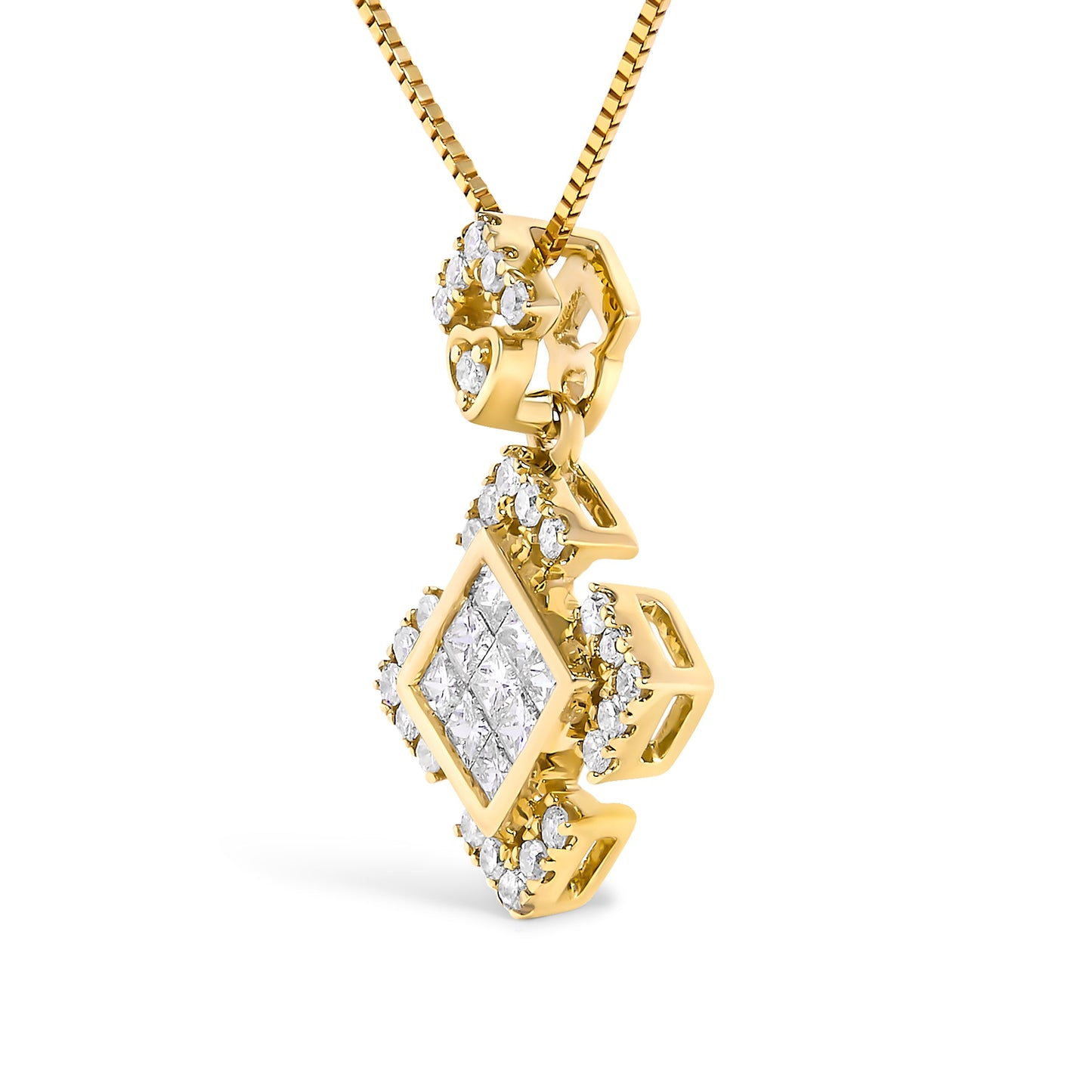10K Yellow Gold 3/8 Cttw Princess Diamond Geometric Pendant Necklace