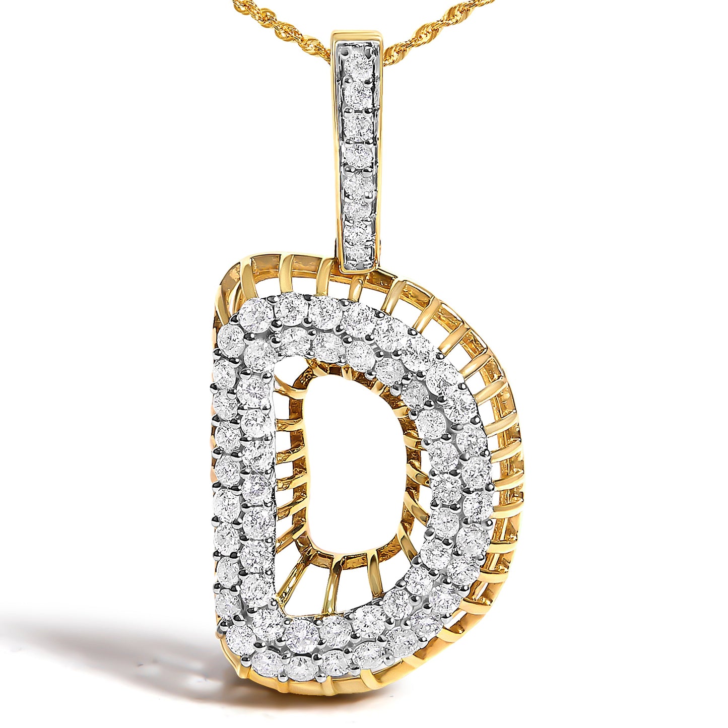 Men's 10K Yellow Gold 1 1/5 Cttw Diamond Letter D Initial Pendant Necklace