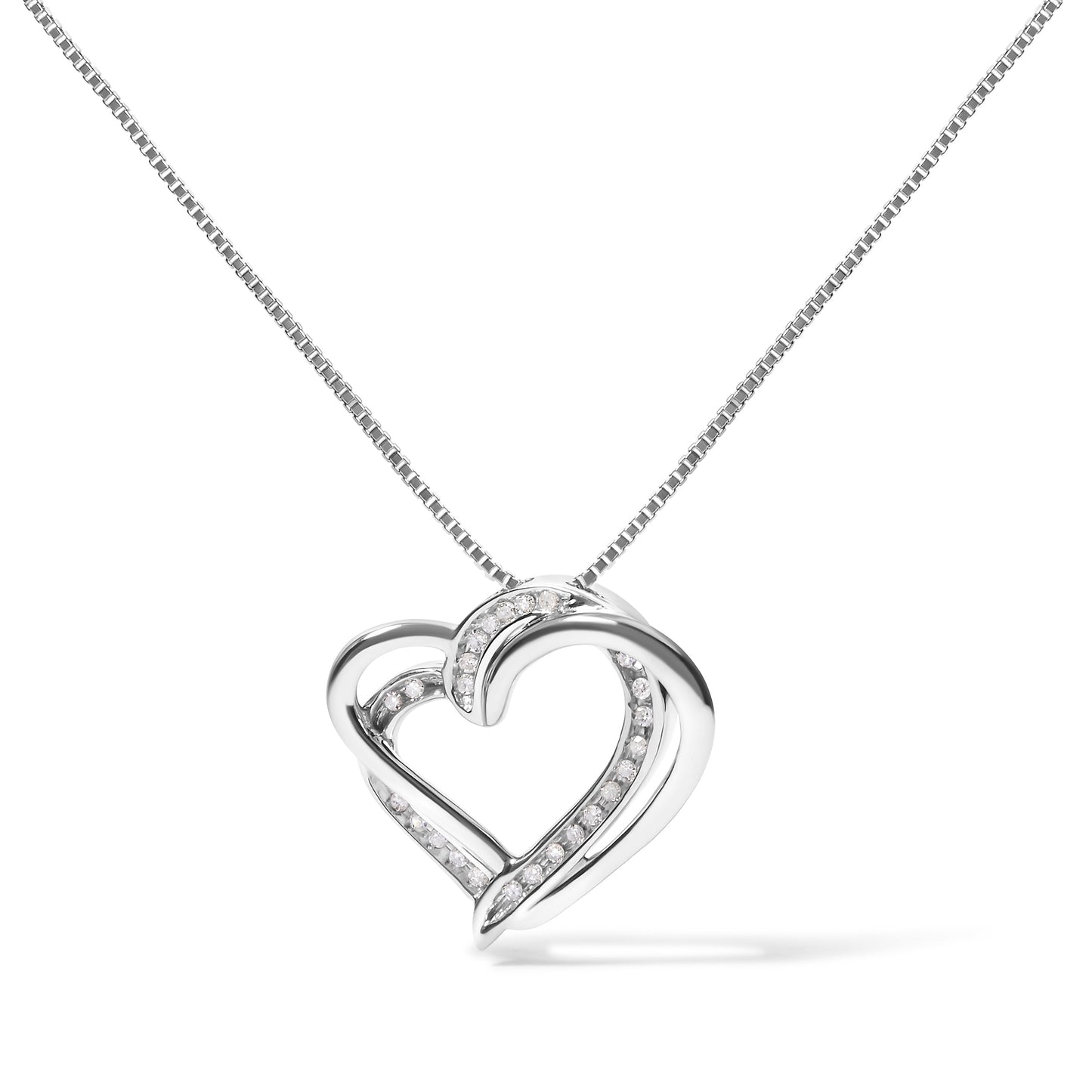 925 Sterling Silver 1/10ct TDW Diamond Double Heart Pendant Necklace