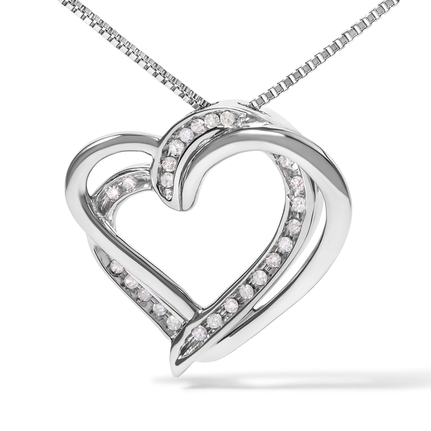 925 Sterling Silver 1/10ct TDW Diamond Double Heart Pendant Necklace