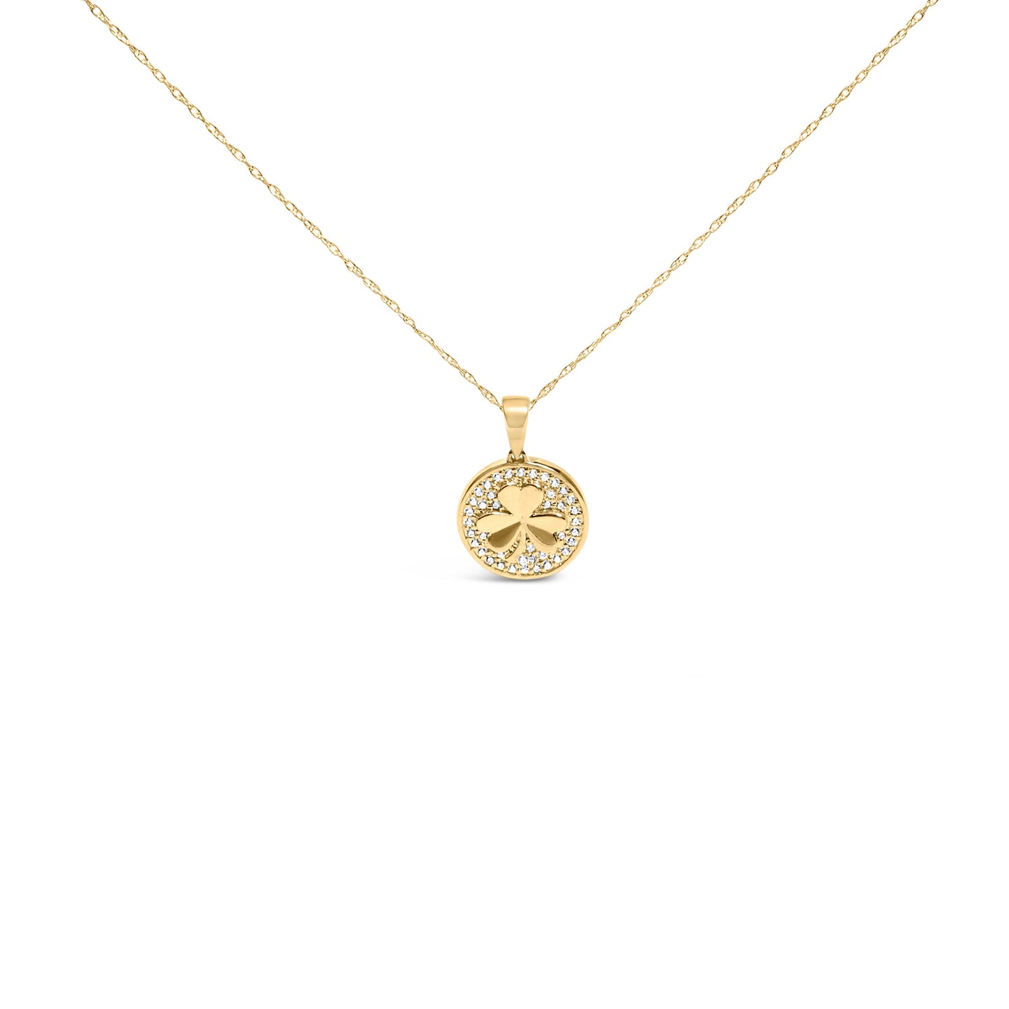 10K Yellow Gold 3 Leaf Clover 1/6 Cttw Diamond Pendant Necklace