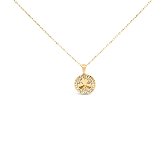 10K Yellow Gold 3 Leaf Clover 1/6 Cttw Diamond Pendant Necklace