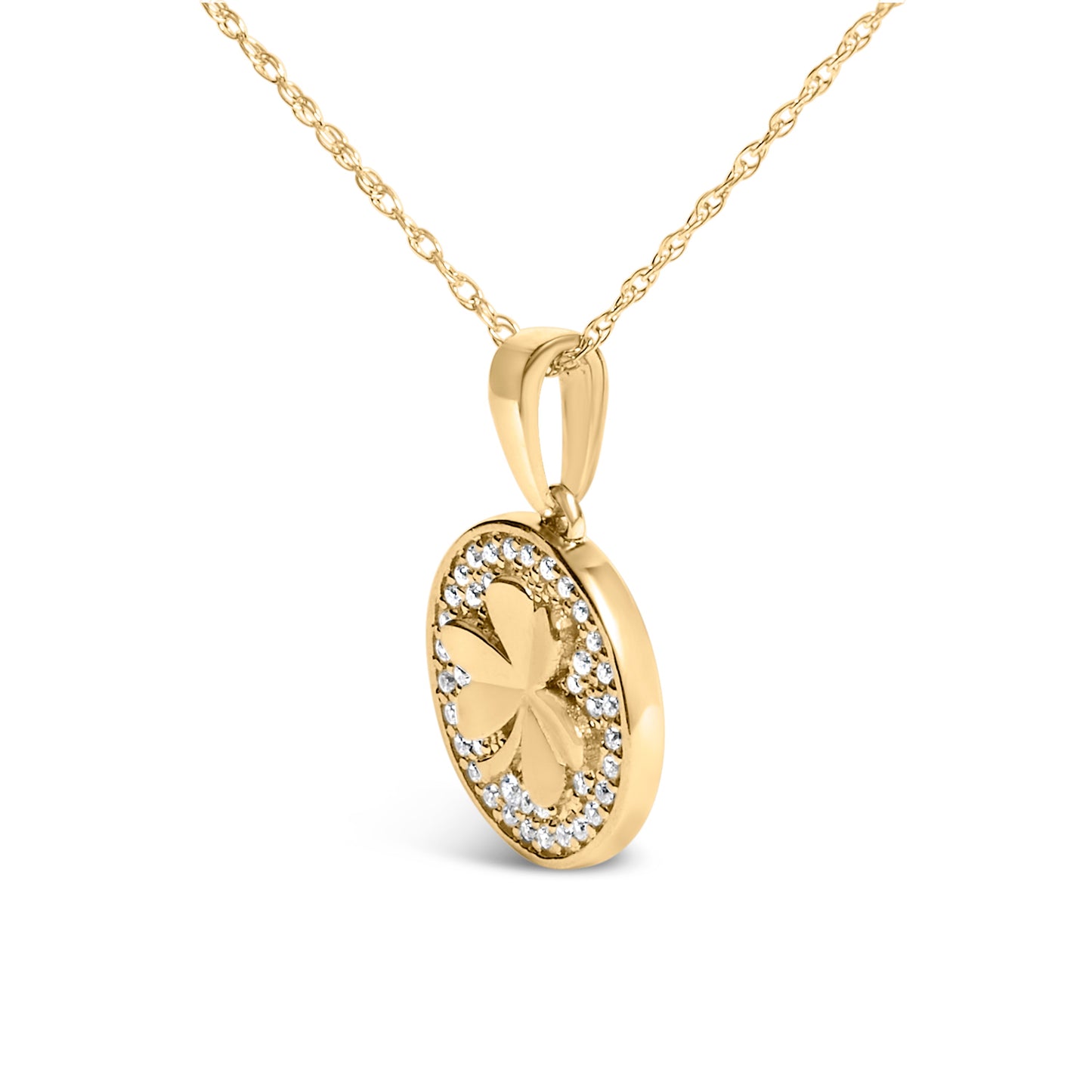 10K Yellow Gold 3 Leaf Clover 1/6 Cttw Diamond Pendant Necklace