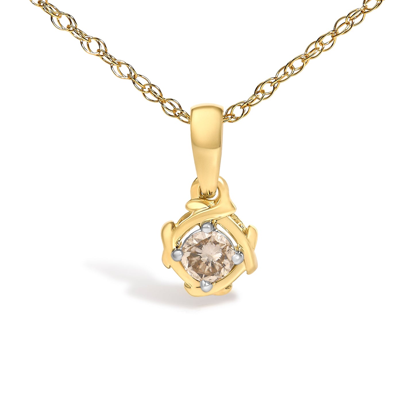 14K Yellow Gold Plated Sterling Silver 1/5 Cttw Diamond Swirl Pendant Necklace