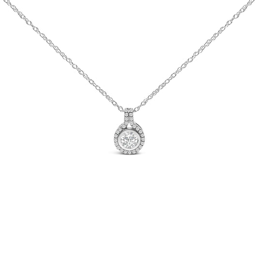 Sterling Silver 3/4 Cttw Lab Grown Diamond Halo Pendant Necklace