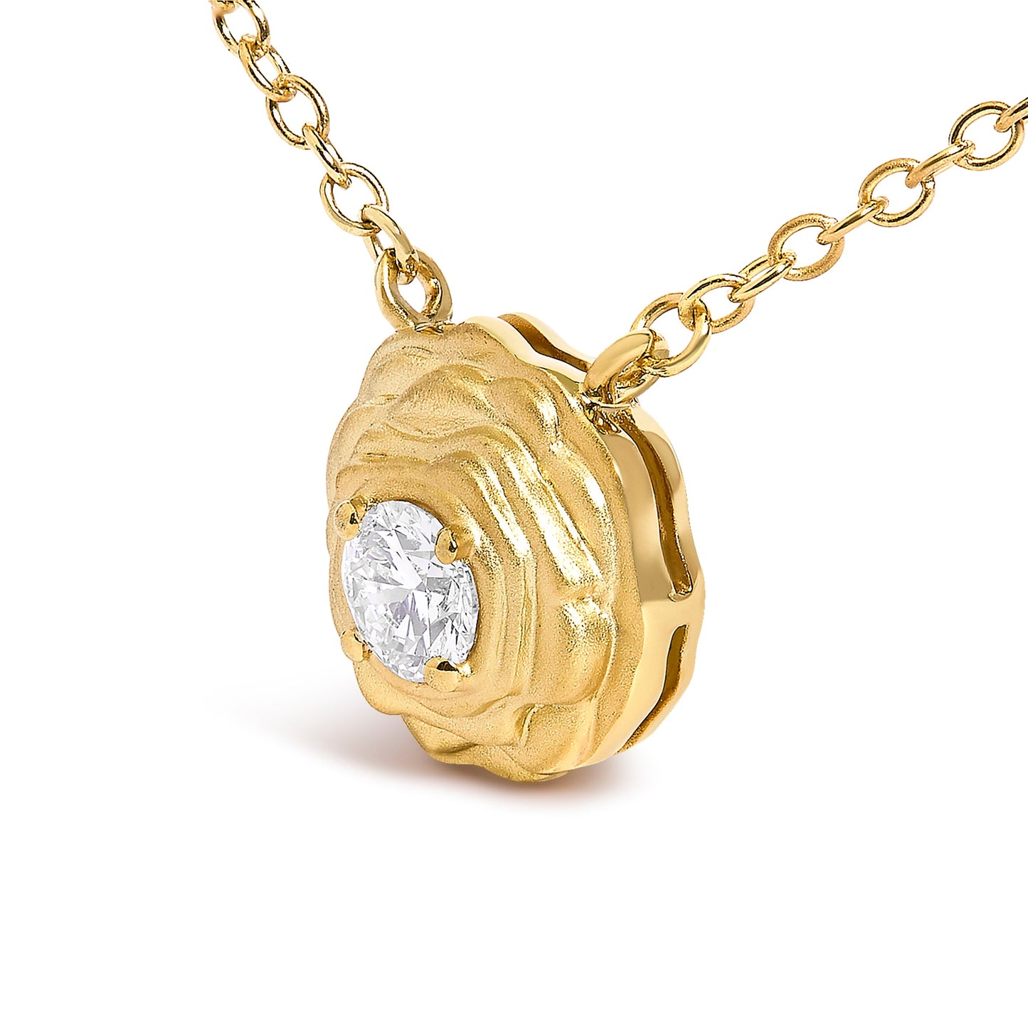 14K Yellow Gold Plated Sterling Silver 1/5 Cttw Lab Grown Diamond Rose Pendant Necklace