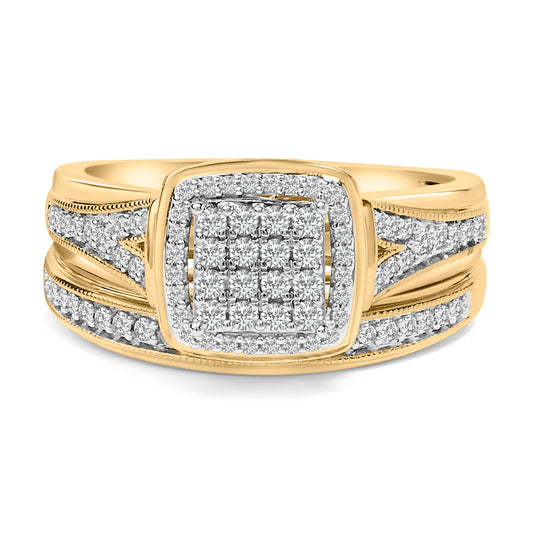 14K Yellow Gold Plated Sterling Silver 1/2 Cttw Diamond Square Cluster Bridal Set