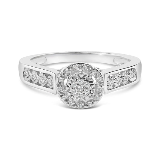 Sterling Silver Diamond Accent Round Cluster Halo Ring