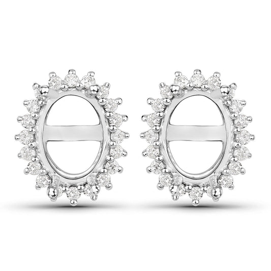 0.26 Carat Genuine White Diamond 14K White Gold Semi Mount Earrings - holds 8x6mm Oval Gemstones
