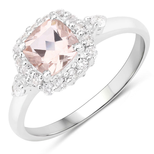 1.17 Carat Genuine Morganite and White Zircon .925 Sterling Silver Ring