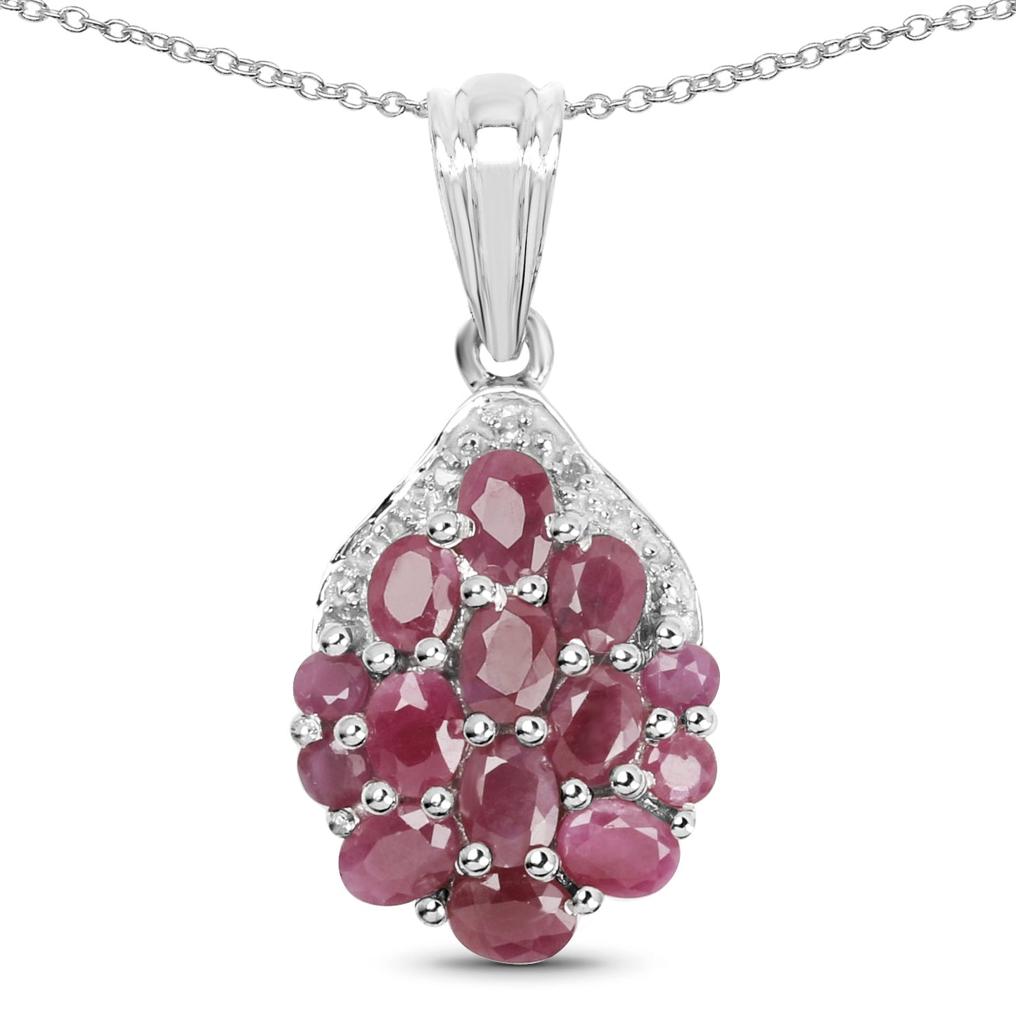 2.54 Carat Genuine Ruby & White Diamond .925 Sterling Silver Pendant