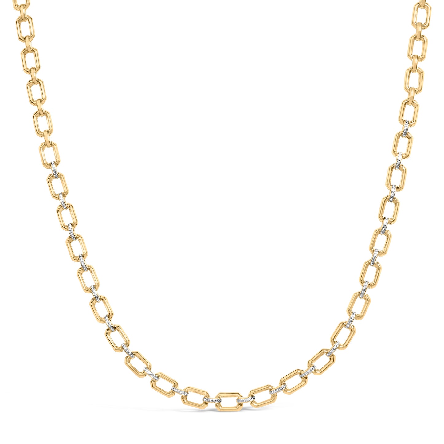 Gold Vermeil .925 Sterling Silver 1/4 Cttw Diamond Bold Octagonal Link Necklace