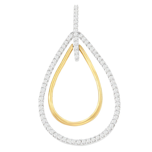 14K Two-Tone Gold Round Cut Diamond Double Burst Pendant Necklace (1.00 cttw, H-I Color, SI2-I1 Clarity)