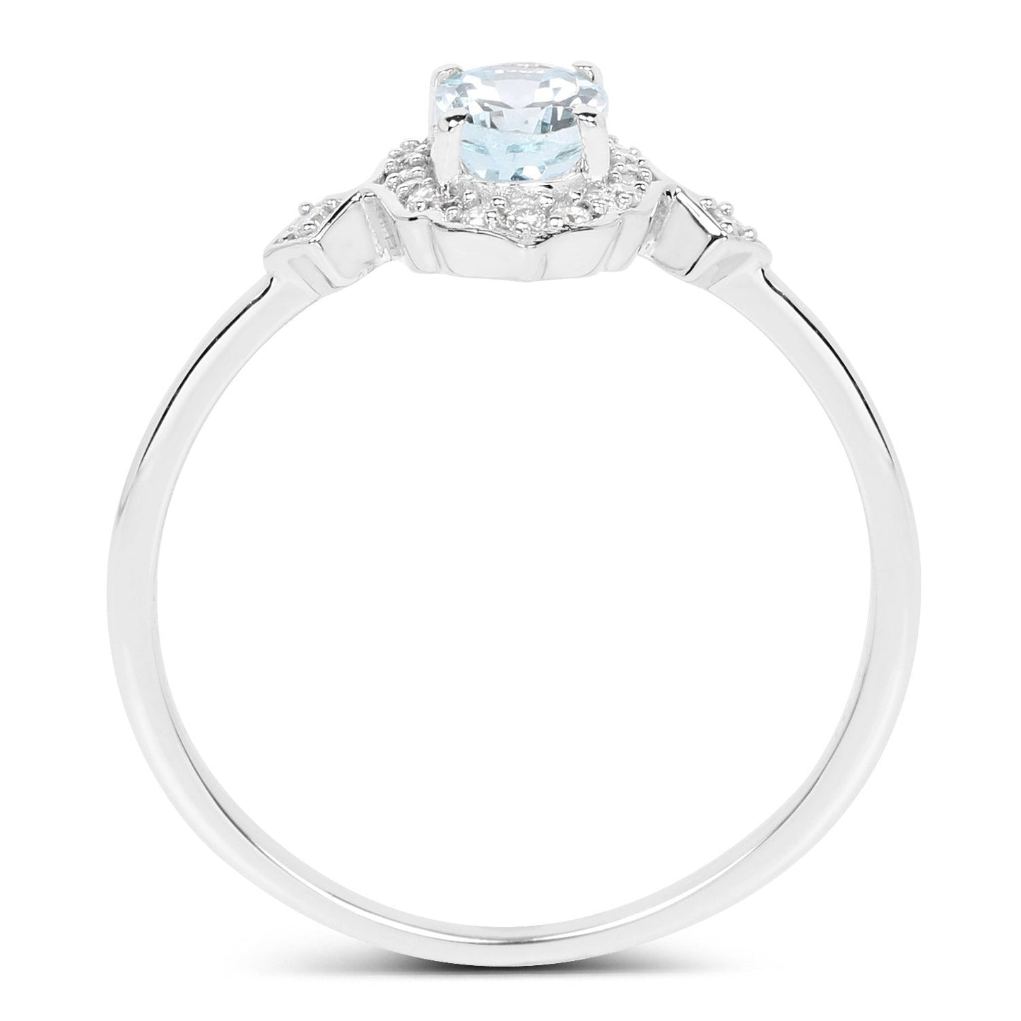 0.48 Carat Genuine Aquamarine and White Diamond 14K White Gold Ring