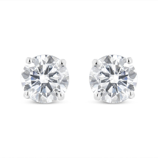 14K White Gold 1-1/2 Cttw Round Brilliant-Cut Diamond Classic 4-Prong Stud Earrings with Screw Backs (H-I Color, I1-I2 Clarity)