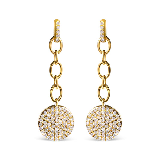 14K Yellow Gold 1.0 Cttw Diamond Chain Cluster Dangle Chain Earrings (I-J Color, I1-I2 Clarity)