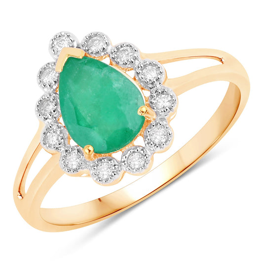 1.22 Carat Genuine Zambian Emerald and White Diamond 14K Yellow Gold Ring
